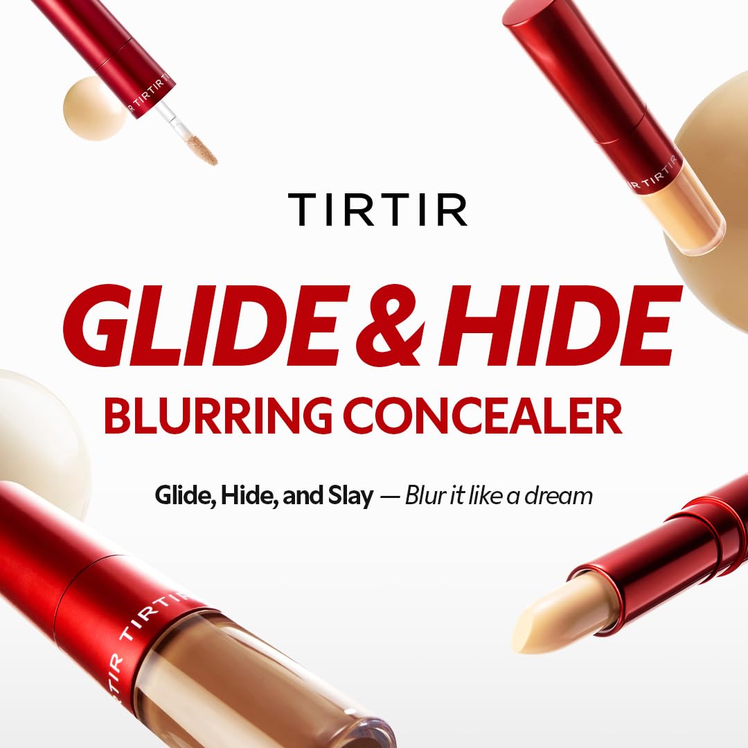 TIRTIR Glide&Hide Blurring Concealer - Creamy texture, Conceals dark circles and wrinkles, Dual formula (liquid tip & balm stick), Long-lasting wear, Korean Makeup, #8.3O, 0.28 Oz