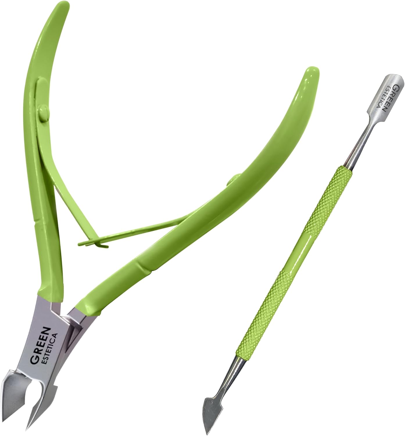 Professional Cuticle Trimmer with Cuticle Pusher Nail Cuticle Remover Nipper Silver Stainless Steel Sharp Blades Manicure Tools with Double Spring Nail Care Pedicure Nail Tools Home Spa (Green)