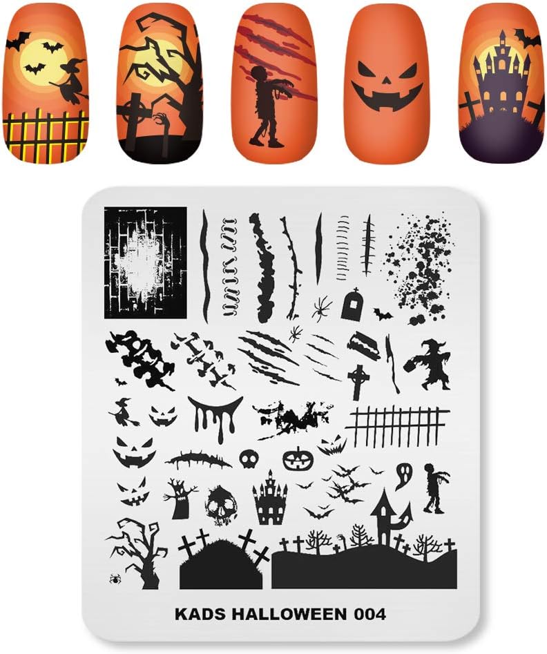 KADS 3Pcs Nail Stamping Plates Set Nails Art Stamp Templates Halloween Horror Themed Skull Bat Witch Spider(Halloween 2)