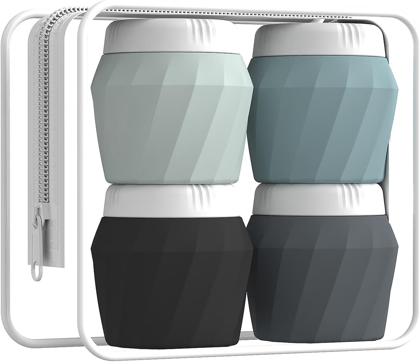 Travel Containers for Toiletries, Premium Silicone Cosmetic Cream Jars, TSA Approved Leak-Proof Refillable Travel Size Toiletries with Clear Bag for Cosmetic Face Body Cream (Gray, 1.7OZ)