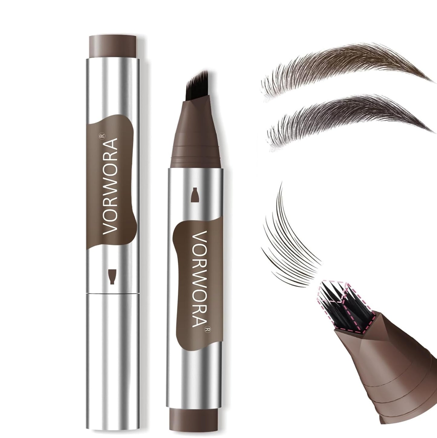 Quik Eyebrow Pen, Microblading Eyebrow Pencil, Brow-Fection Angled Brush Upgraded Dip, Long Lasting Smudge Proof, Easy to Color, Brown