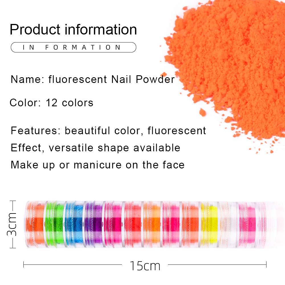 Neon Phosphor Pigment Powder Set Fluorescent Nail Glitter Eye Powder Manicure Decoration Nail Art Dust Pigment Paillettes