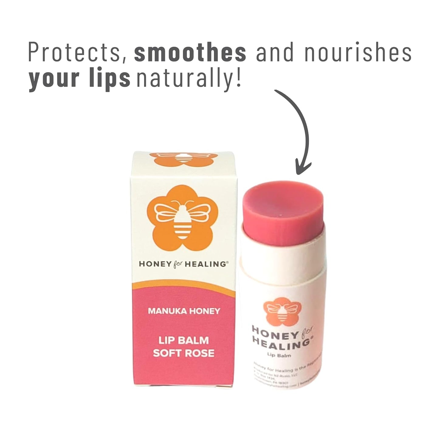 Lip Balm Moisturizer with Manuka Honey 15+ UMF, Coconut Oil, and Castor Oil For Chapped, Cracked, Dry Lips | Protects, Smoothes, and Nourishes your Lips | 0.25 oz / 7 gr. (Soft Rose)