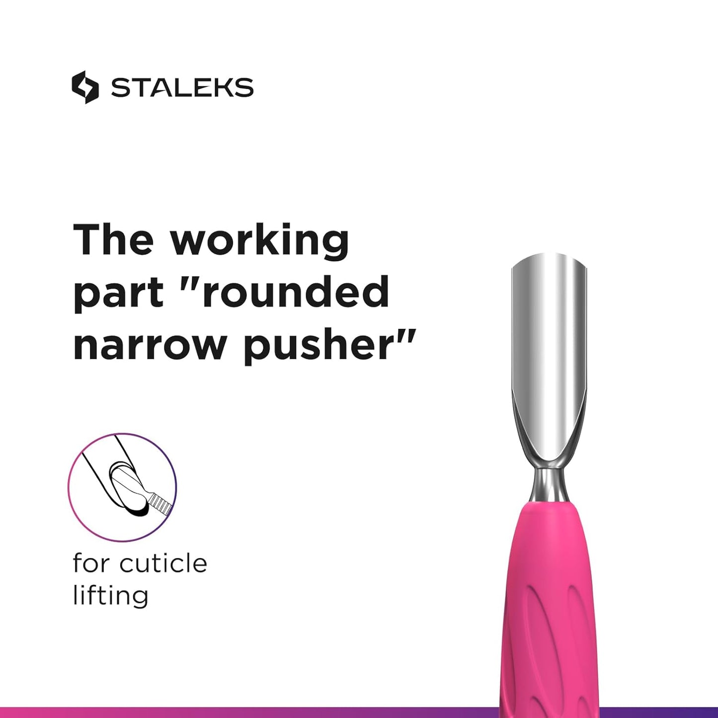 Staleks Manicure pusher Gummy with silicone handle UNIQ 10 TYPE 1 – Stainless Steel – Professional Cuticle Tool (rounded wide and rounded narrow pusher)