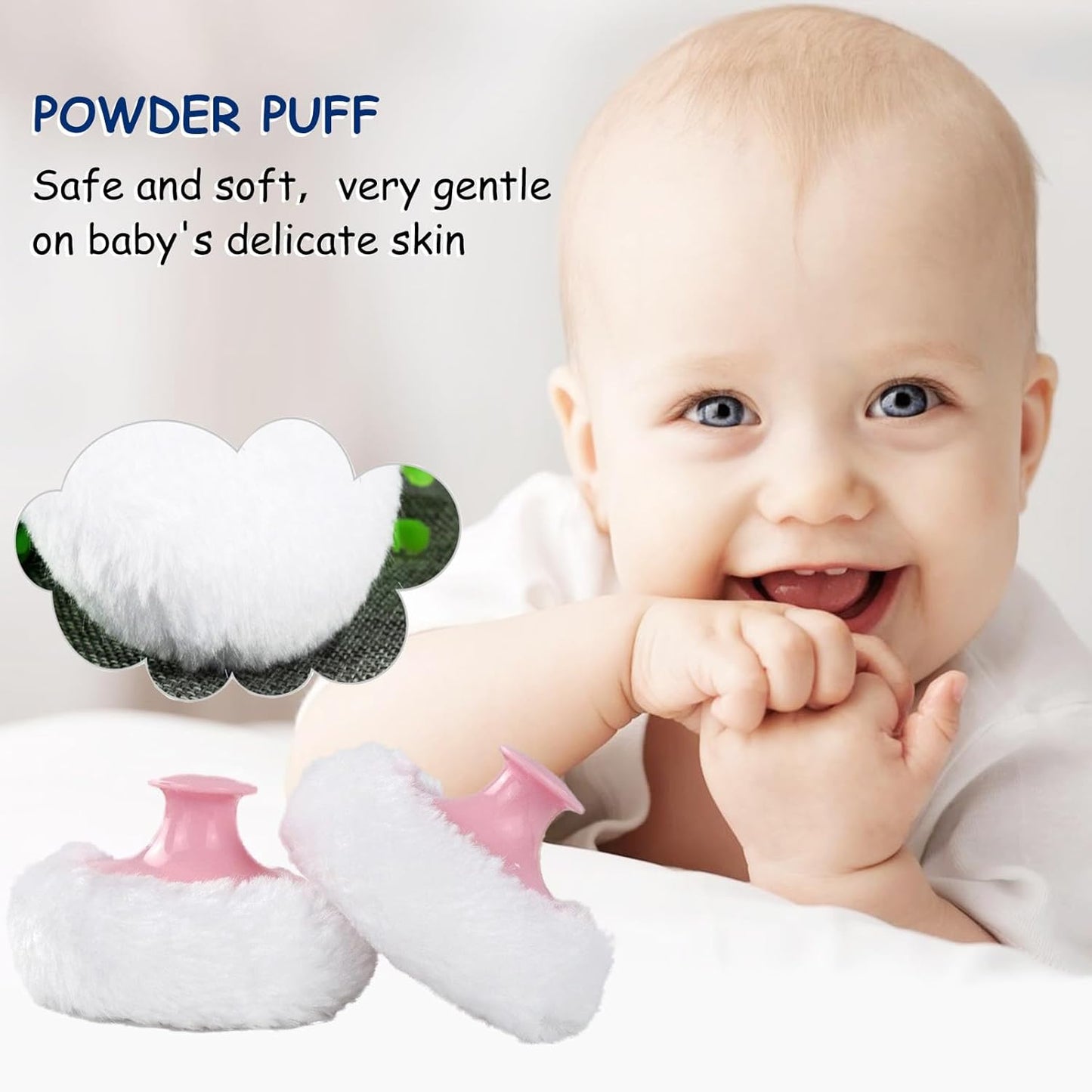 Body Powder Puff and Container for Dusting Powder, Women Powder Puff and Powder Case for Bath and Travel (Light Green)