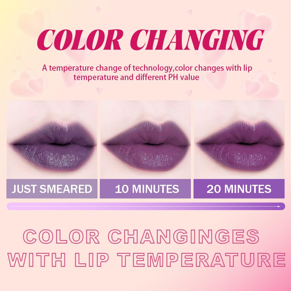 BINGBRUSH Color Changing Lipstick Set, PH Mood Peach Lip Balm and Gloss, Long Lasting Tinted Lip Stain (06# Midnight Berry, 1 Count (Pack of 1))