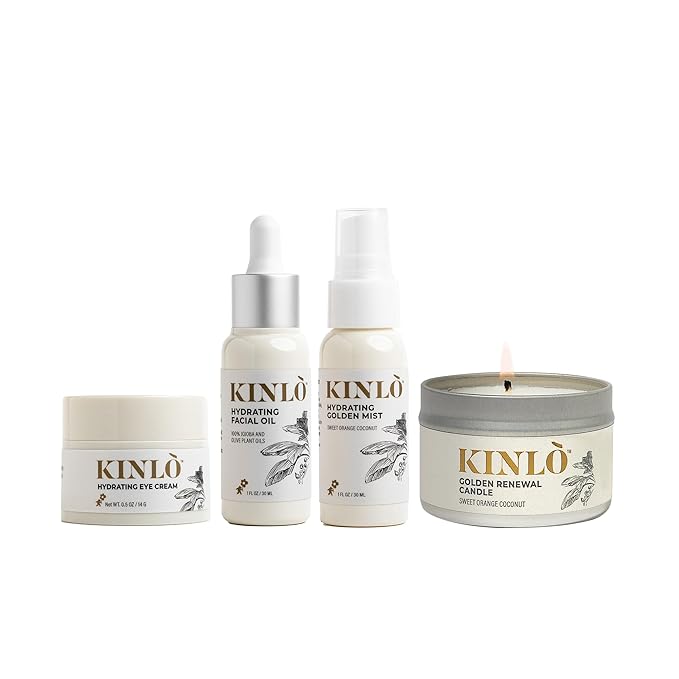Kinlo Self Care Kit - Facial Oil, Facial Mist, Eye cream, Sweet Orange Coconut Scent Candle | Home SPA Gift Set Mother's Mother's day gift day gift | Black Owned Skincare | Made in USA