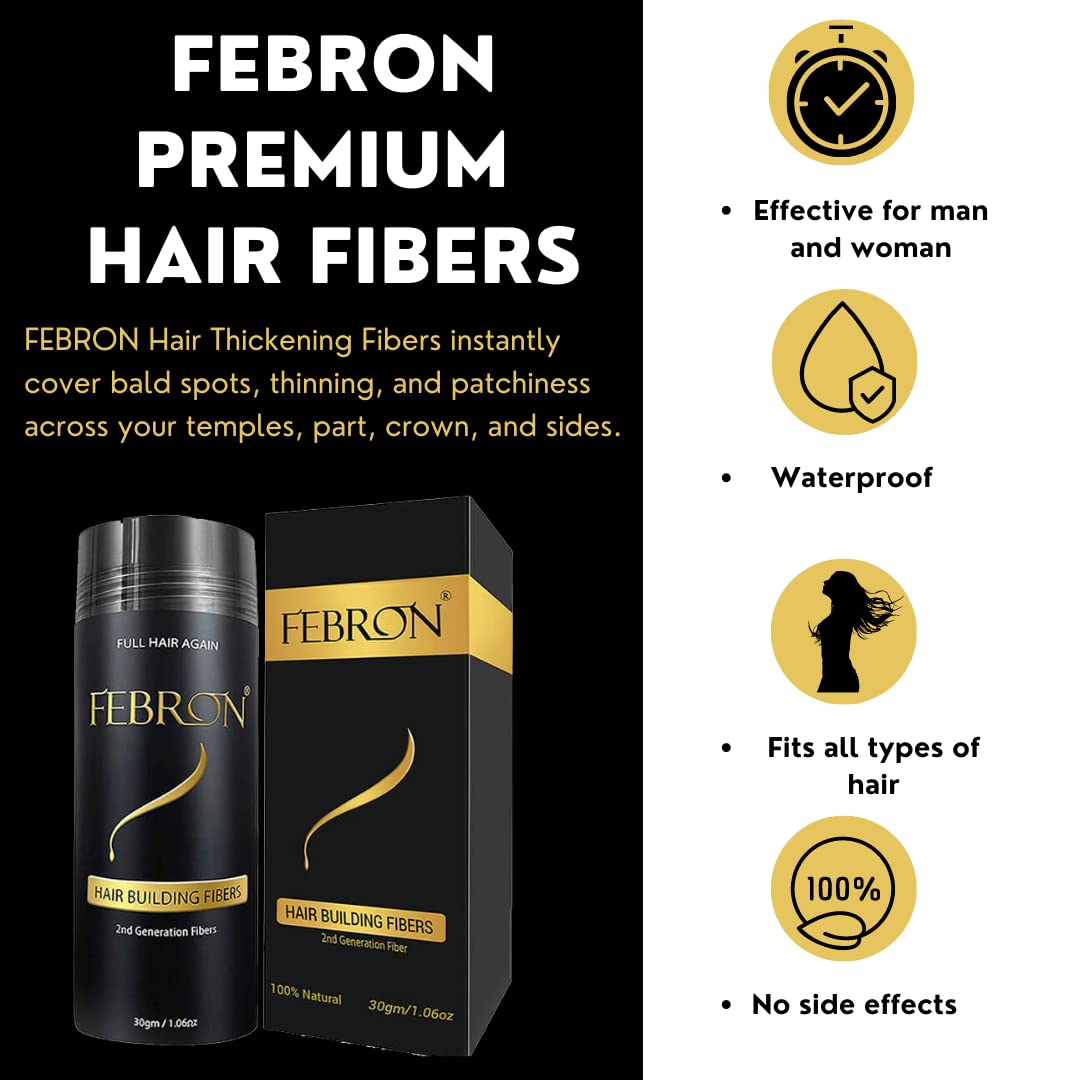 FEBRON Hair Fibers For Thinning Hair For Women & Men Hair Loss Concealer Hair Powder Volumizing Based 100% Undetectable & Natural - Bald Spots Filler (30 Gram, Light COOL Brown)