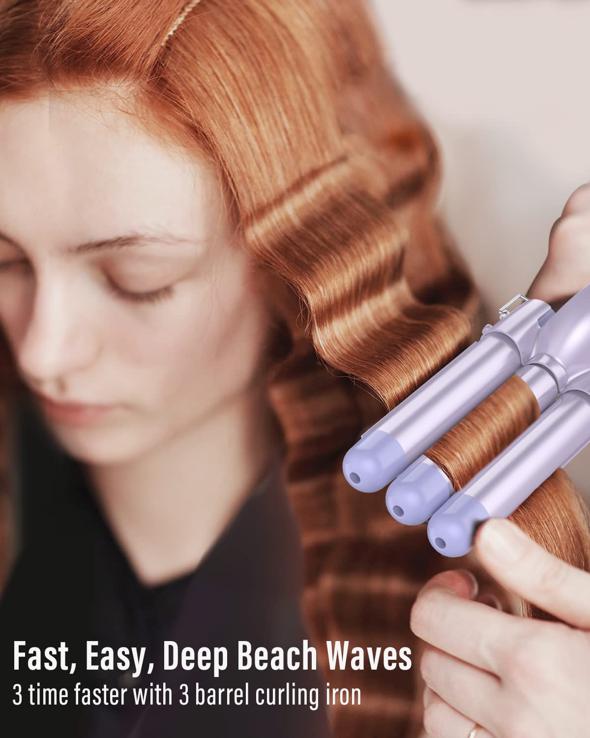 Waver Curling Iron Wand - BESTOPE PRO 5 in 1 Curling Wand Set with 3 Barrel Hair Crimper for Women, Fast Heating Crimper Wand Curler in All Hair Type, Women Gifts - Purple