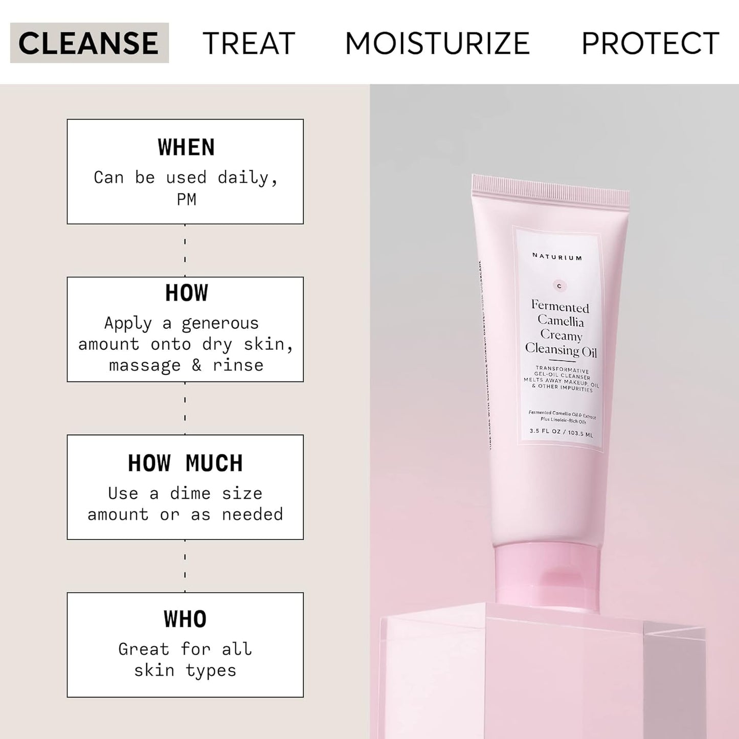 Naturium Camellia Creamy Cleansing Oil, Fermented Camellia Oil & Extract Plus Linoleic-Rich Oils, 3.5 oz