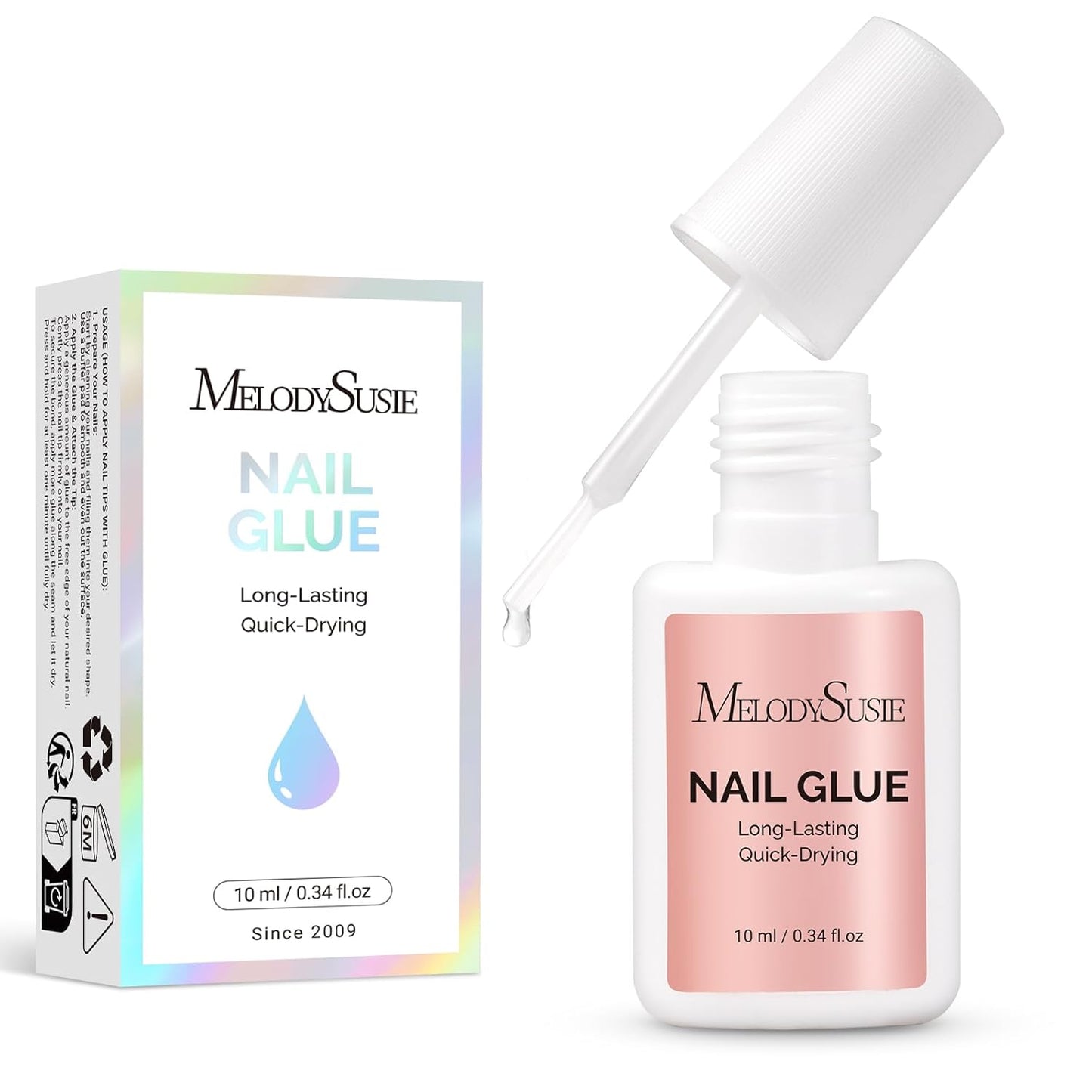 MelodySusie Nail Glue for Press on Nails Acrylic Nail Tips Quick-Drying Super Strong Long Lasting Adhesive for Fake Nails No UV Lamp Needed with Easy Application 10ml