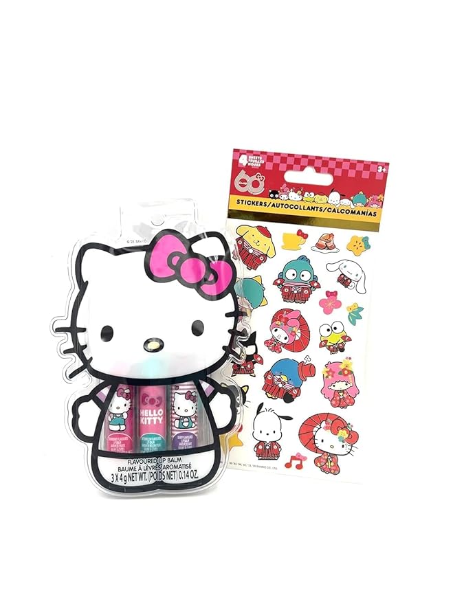 Hello Kitty 3pk Lip Balm Set with Stickers and Pouch