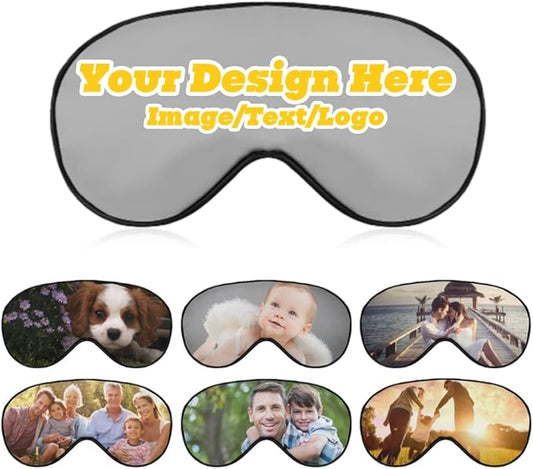 Customize Eye Mask Personalized Sleep Mask Upload Your Image Text Logo Custom Eye Cover with Adjustable Strap for Men Women Friends Brothers and Sisters, Silver, 8.1"x4.1"