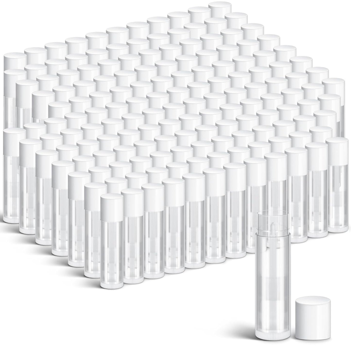 Nuanchu 200 Pcs Lip Balm Tubes Empty Lip Gloss Tubes Bulk Women 0.186 Oz/ 5.5 ml Lip Gloss Container Kit Clear PVC Lip Containers with Caps for DIY(White, Clear)