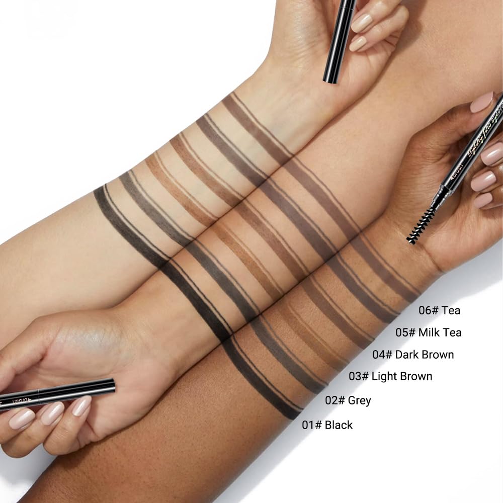 5 Pcs Waterproof Dual-Sided Fine Tip Eye Brow Precise Pencils Pack,Ultra-Fine Mechanical Sticks,Draws Tiny Brow Hairs, Defines, Fills, Shapes,Contours,Combs,1mm Pen Point(Pack of 5)-Light Brown