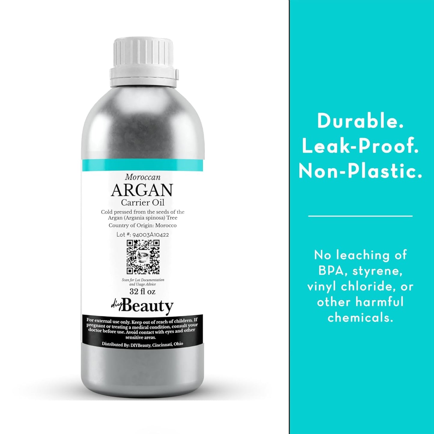 Bulk Argan Oil - 16 Fl Oz Large Size Bottle - Natural, Cold Pressed, 100 Percent Pure Argan Oil for Homemade Hair, Face and Skin Products - Light Aceite de Argan Carrier Oil