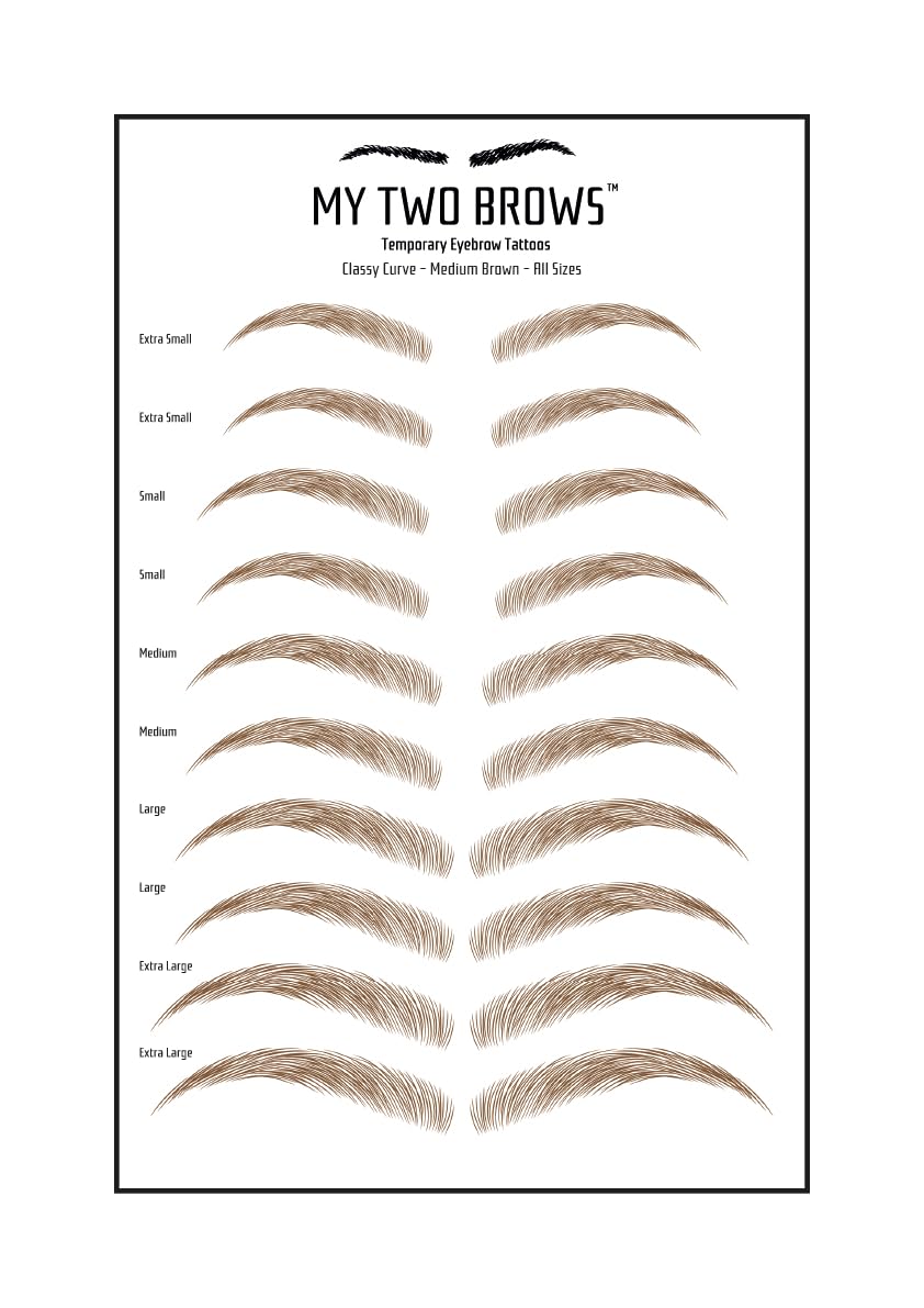 (10 pairs) Medium Brown Temporary Eyebrow Tattoo - Large Size - Waterproof & Smudgeproof - Classy Curve Style Eyebrow Stickers - Sheet Lasts up to 30 Days - Won't Work on Existing Brows