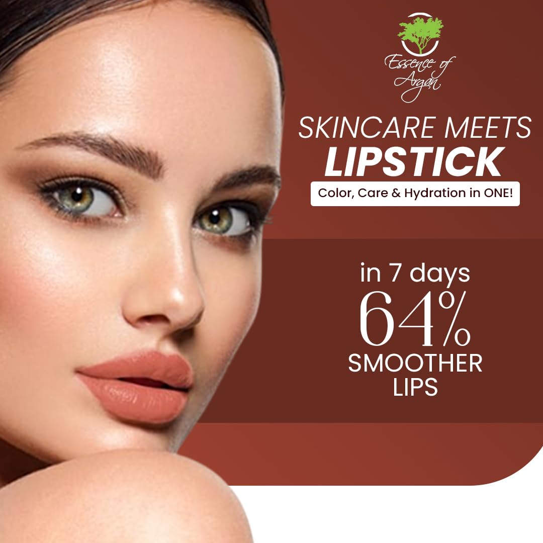 Essence Of Argan Tea Berry Lipstick for Cracked & Dry Lips - 100% Organic Argan & Jojoba Oil, Shea Butter & Aloe Vera - Hydrating Long Lasting Lipstick for Women