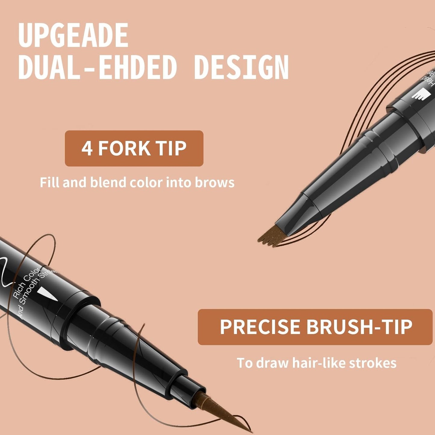 Eyebrow Pen, 2-in-1 Dual-Ended Microblading Eyebrow Pencil, Magical Faux Brow Pen with 4-Fork-Tip & Precise Brush-Tip Create Natural Hair-Like Brow, Waterproof, Stay on All Day, Dark Brown,1Pcs