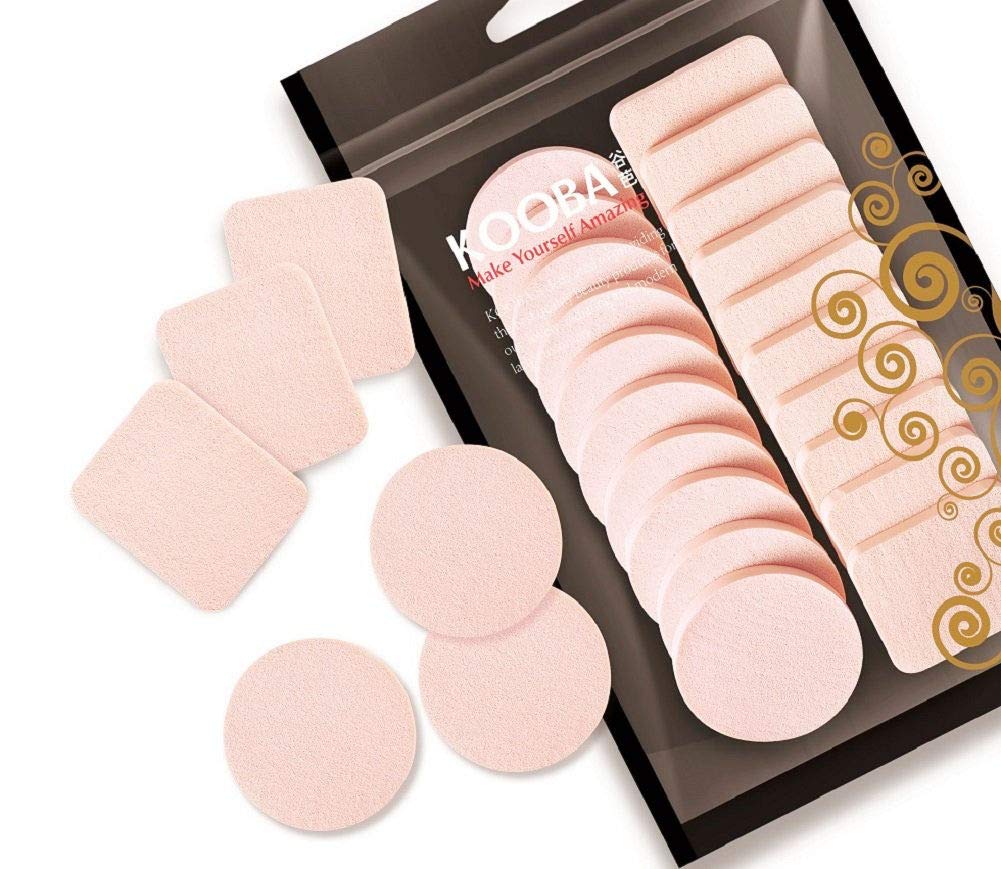 OWLFAVO 20pcs Makeup Powder Sponges Round and Square Latex Free Disposable Beauty Blender Foam Cosmetic Applicator Facial Puffs for Flawless Foundation, Sensitive and All Skin Types