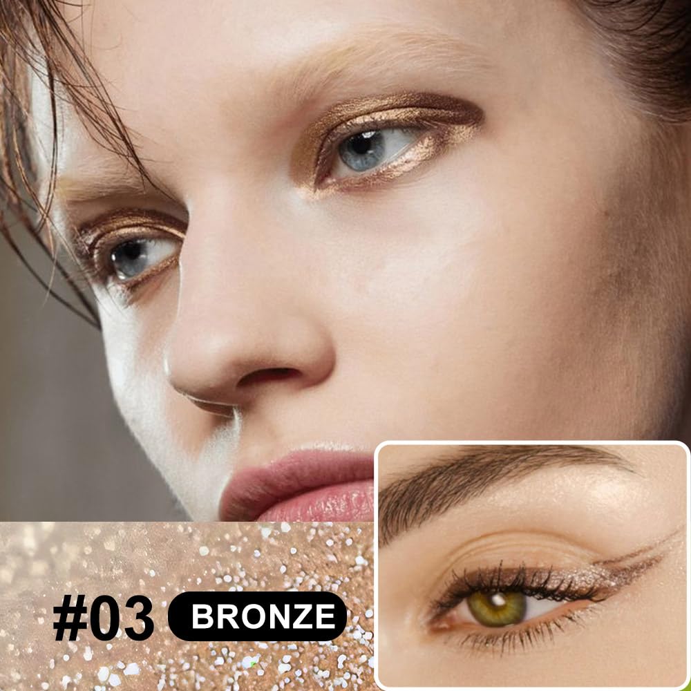 evpct 1Pcs Bronze Liquid Eyeliner Makeup, Bronze Gold Glitter Metallic Shimmer Colored Eyeliner Liquid Eye Liner Eyeshadow Pencil Face Body Glitter Makeup, Longwear, Fake Eyelashe Mascara Accessories
