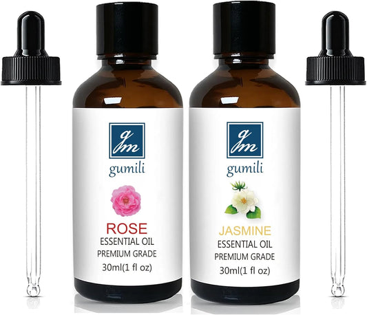 Rose Essential Oil and Jasemine Essential Oil, Floral Scent Oils Home Fragrance Oils for Diffuser Perfume Candle Soap Making - 2 Oz, Pack of 2