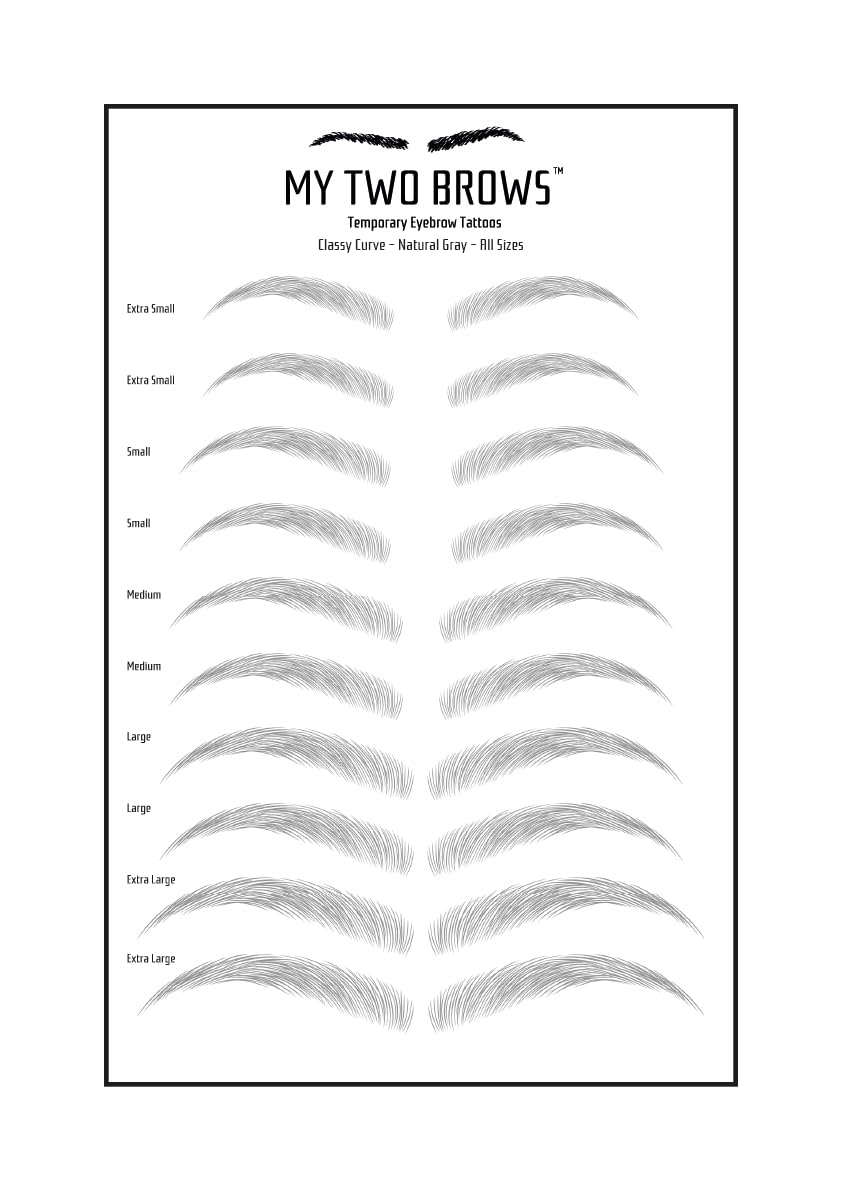 (10 pairs) Natural Grey Temporary Eyebrow Tattoo - Large Size - Waterproof & Smudgeproof - Classy Curve Style Eyebrow Stickers - Sheet Lasts up to 30 Days - Won't Work on Existing Brows