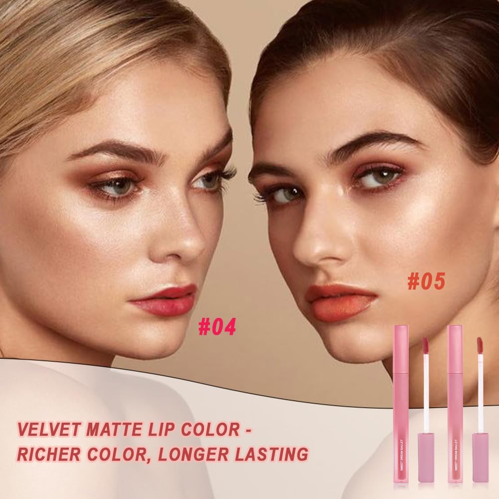 BINGBRUSH 2Pcs Velvet Light Matte Lip Tints – Colorstay Lipstick Highly Pigmented, Long-Lasting Lip Stain,Moisturizing, Waterproof, Lightweight Soft Lip Cream,Smudge-Proof & Fade-Resistant