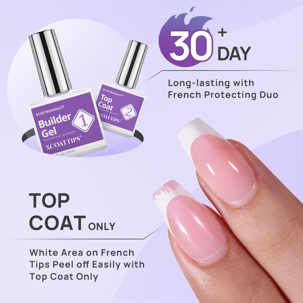 BTArtboxnails Nail Tips Builder Gel - Long Lasting 15ml Builder Gel with Portable Nail Lamp for French XCOATTIPS, 30+Days French Protection Duo Nail Extension Tool for Nail Art