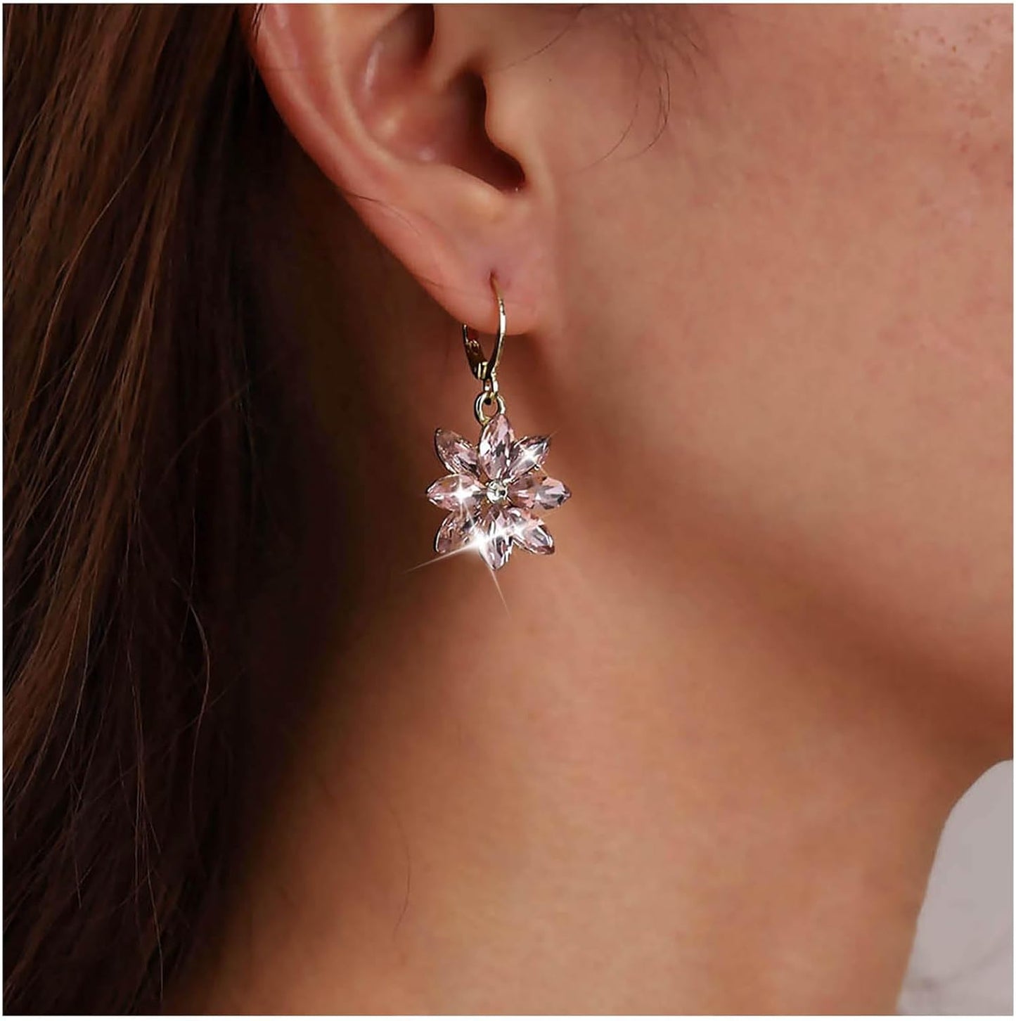 Vintage Blue Crystal Flower Earrings Sapphire Drop Earrings Rhinestone Flower Hoop Earrings Blue Gem Flower Stud Earrings Jewelry for Women