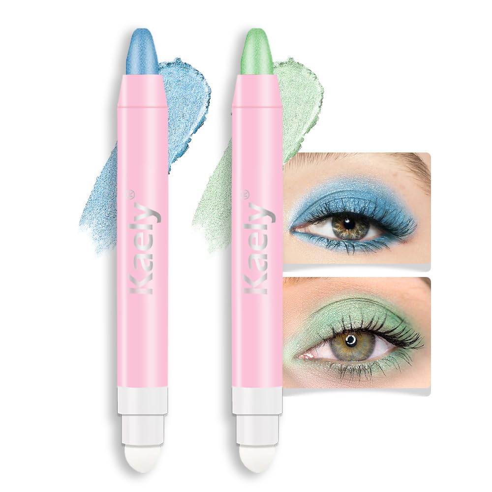 evpct 2Pcs Cream Eye Shadow Brightener Sticks Set for Eyes Waterproof, Sky Blue & Greenish Cyan Shimmer Cream Eyeshadow Applicator Stick Pigmented Eye Makeup sombras en crema para ojos 10+12