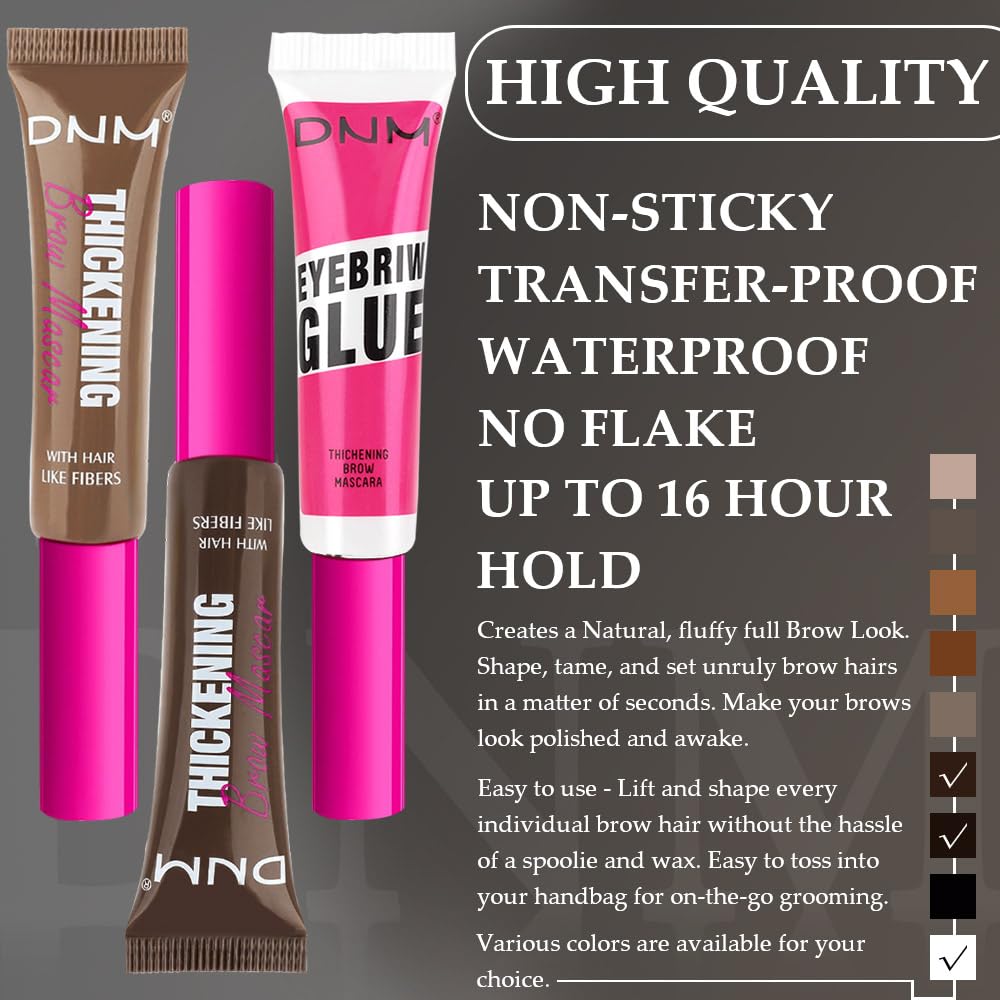 Tinted Thickening Brow Mascara,Brow Fast Sculpt,Waterproof, Transfer-proof, Brush to Fill in Eyebrows and Cover Gray Hairs - Cruelty Free (3pcs 06 Brunette &07 Espresso &09 transparent)