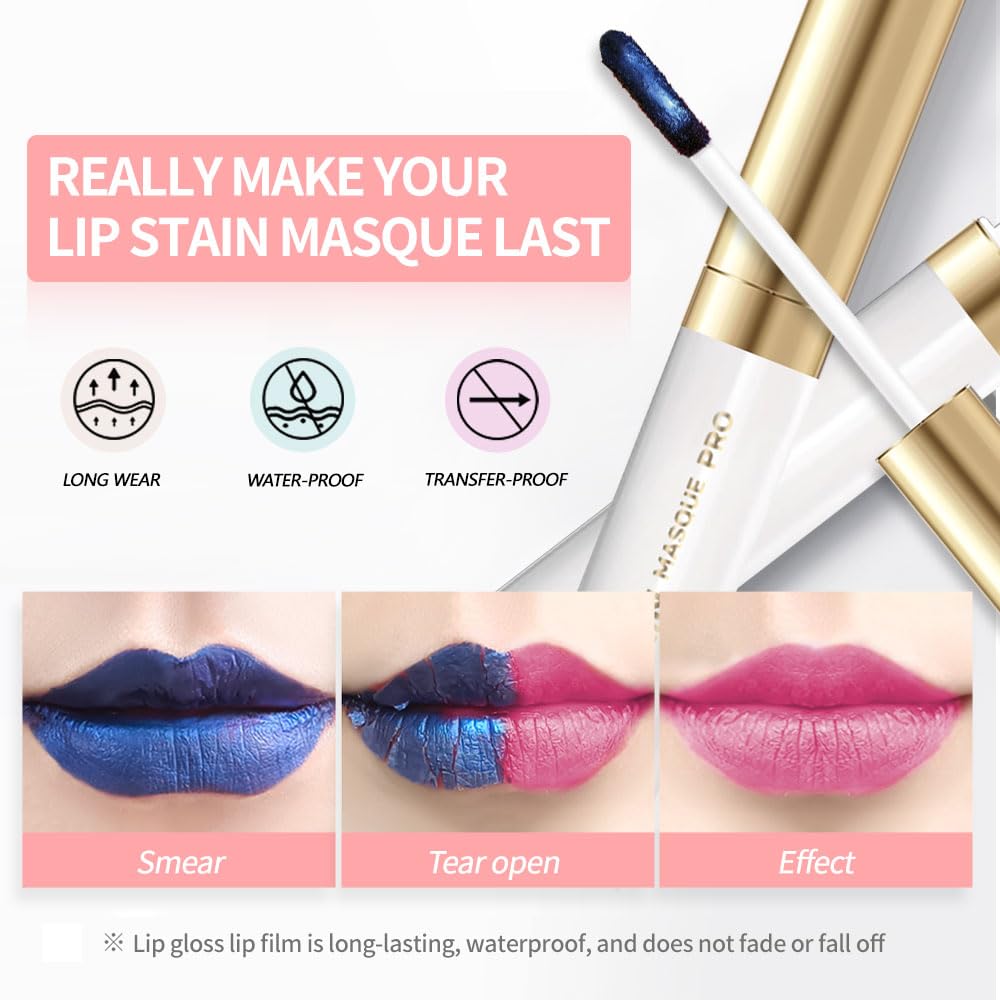 Lip Stain - Wipe-Off & Peel Off Lip Color | Waterproof, Long Lasting, Transfer-Resistant, Smudge-Proof Lip Tint | Easy Wipe Finish, High Pigment | All-Day Vibrant Kiss-Proof Lip Stain, Soft Rosy Red