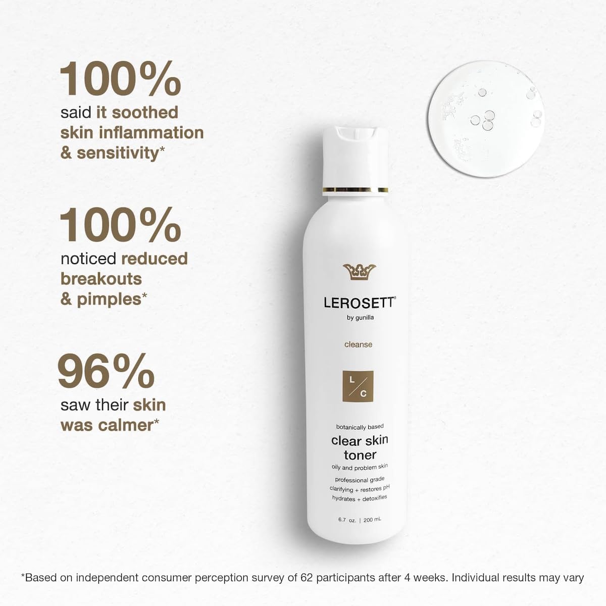 LEROSETT Toner for Clear Skin, Aloe Vera Based Toner with Glycolic Acid & 10 Calming Botanicals Helps Reduce Irritation, Future Blemishes, Blackheads, and Tightens Pores, Natural, Vegan - 6.7 oz