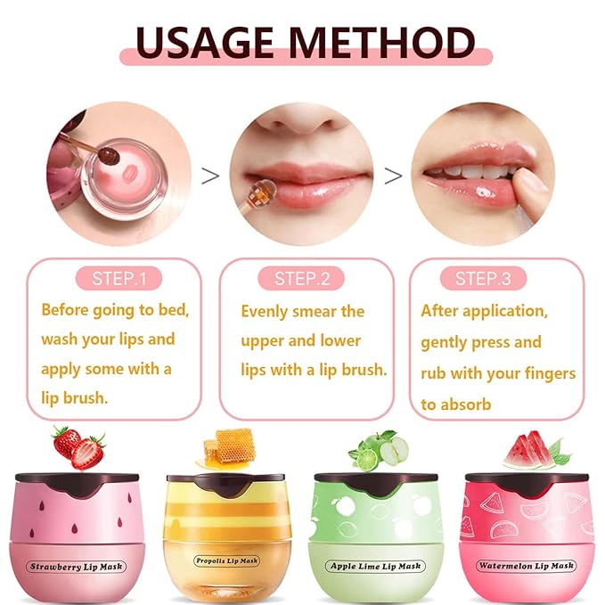 Apple Lime Lip Balm, Honey Strawberry Apple Watermelon Lip Mask, Vitamin E Lip Masks, Moisturizing Lip Sleeping Mask, Lip Balm With Stick, Lip Scrubs Exfoliator (Apple Lime）