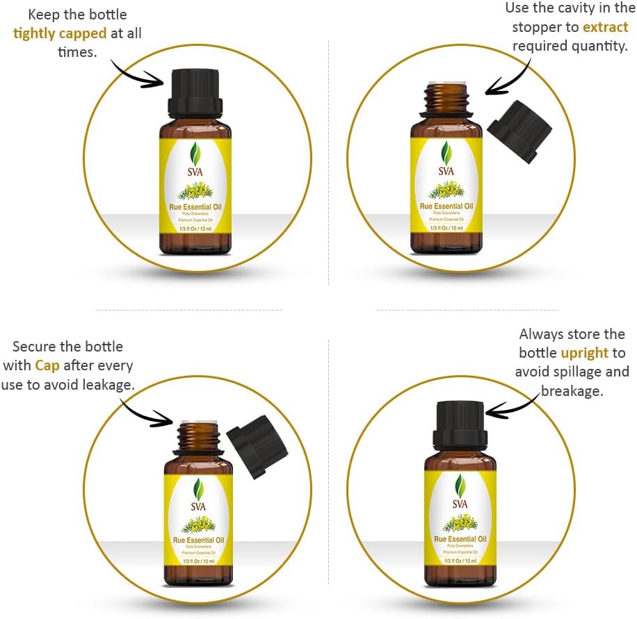 SVA Rue Essential Oil – 1/3 Fl Oz – 100% Natural Rue Oil - for Diffuser, Hair Care, Face, Skin Care, Aromatherapy, Scalp and Body Massage, Soap and Candle Making