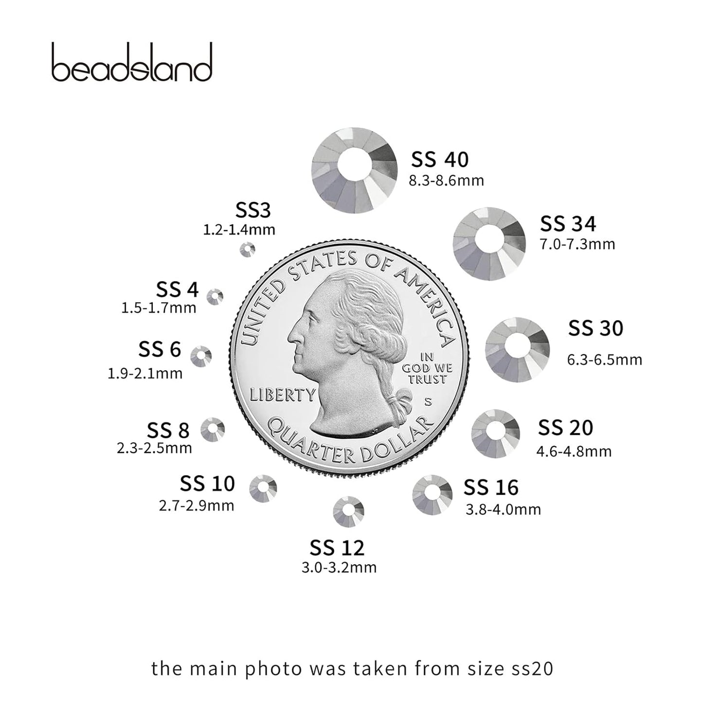 Beadsland 2880pcs Flat Back Crystal Rhinestones Round Gems for Nail Art and Craft Glue Fix,Silver Hematite,SS4,1.5-1.7mm