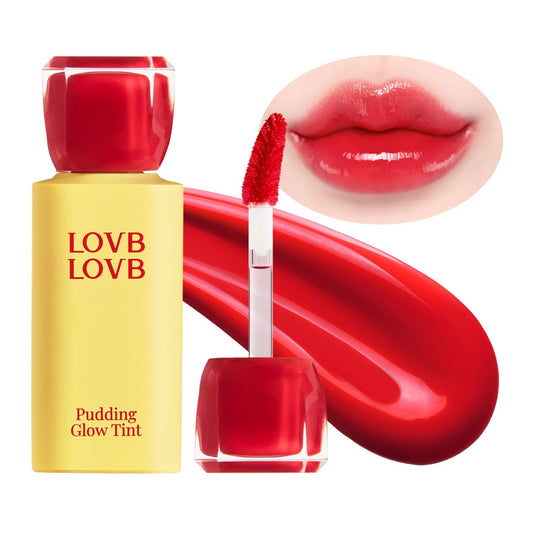 Pudding Glow Korean Lip Tint | Natural Lip Stain | Gloss to Stain | Long-Lasting & Non-Sticky | Lightweight Lip Tint 0.14 oz. (01 RED BERRY)