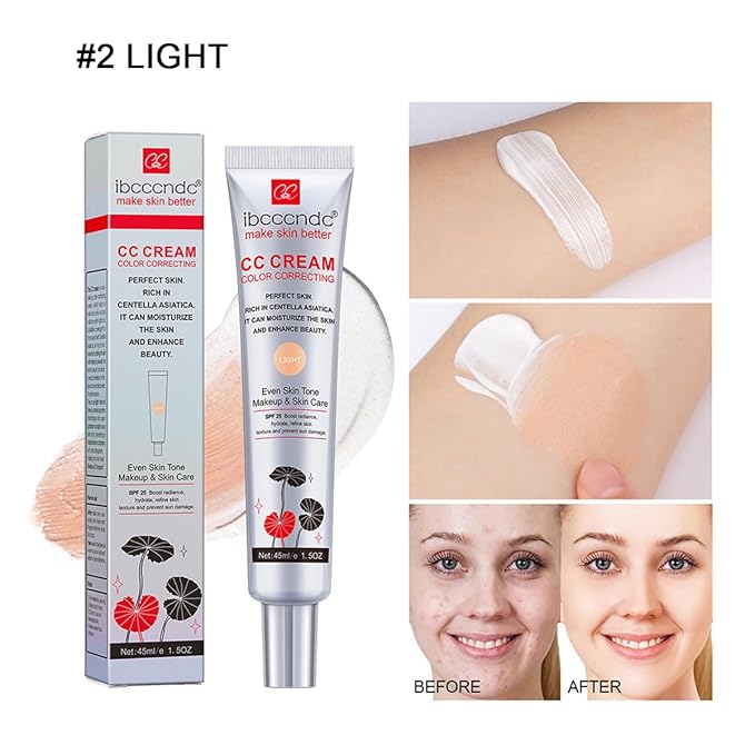 Color Correcting CC Cream with SPF 25,Full-Coverage Foundation,Hydrating Serum,Refine Skin Texture, Avoid Sun Damage (Light, 45 ml)