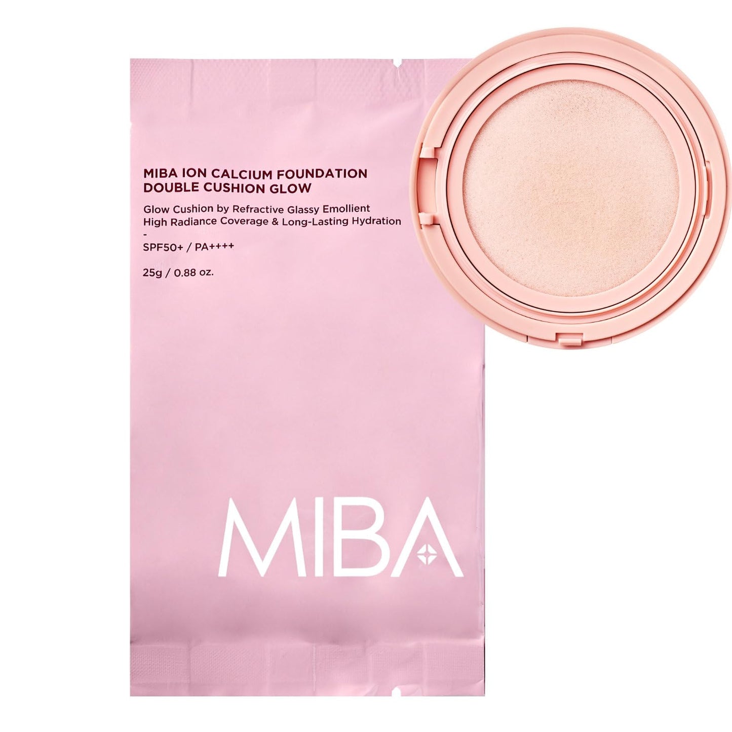 MIBA Ion Calcium Foundation Double Cushion Glow 25 g / 0.88 oz Big Cushion SEASON 3. Long Lasting Cover Effect. Moisture glow. Skin tightening relief. Smooth adhesion. (#23 Rosy Beige Refill)
