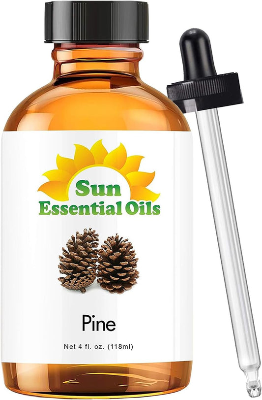 Sun Essential Oils: Pine Essential Oil 4 oz with Dropper for Diffuser, Skin, Aromatherapy Massage, Humidifier, Forest Pine Scented Oil for Candle, Lotion & Soap Making, Room Fragrance