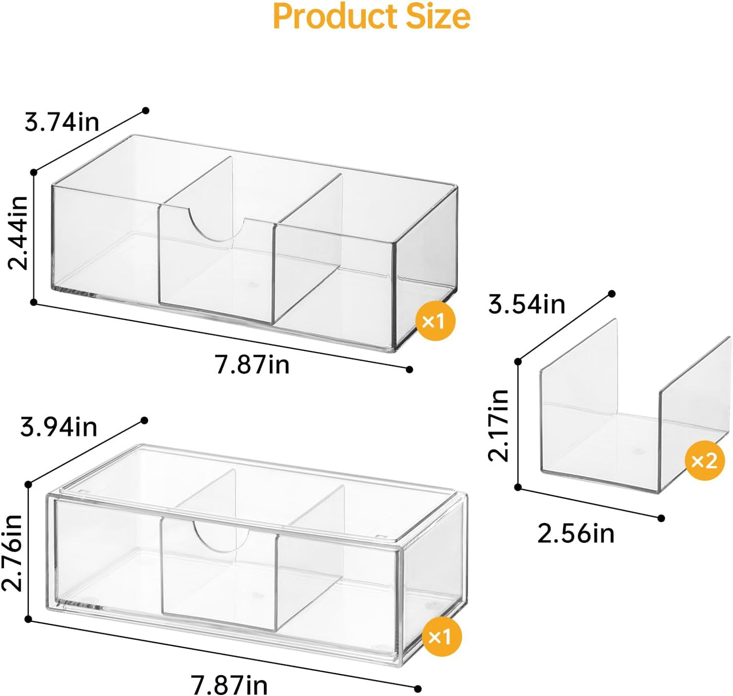 Medicine Cabinet Organizer 2 Pack, Stackable Storage Drawers with Removable Divider, Make Up Organizer for Bathroom Mirror Cabinets, Vanity, Closet, Countertop - Clear