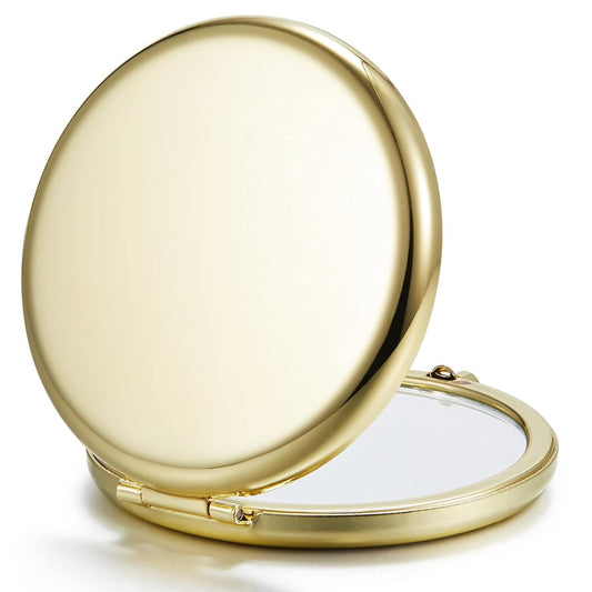 Compact Mirror Bulk, Pack of 12 Double-Sided 1X/2X Magnifying Metal Makeup Mirrors(Round, Gold)