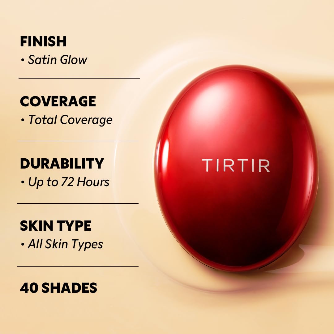 TIRTIR Mask Fit Red Cushion Foundation | Full coverage, Weightless, Skin fit, Satin Glow Finish, Korean Makeup BB Foundation, beauty, Tattoo cover up, Buildable (#17N Vanilla, 0.63 Fl Oz)