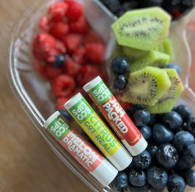 Eco Lips Freshly Squeezed Organic Fruit Lip Balms - Citrus Got Real (Lemon/Lime), Melondramatic (Watermelon), Jam Packed (Strawberry) Plastic-Free Plant Pod 6-pack by Eco Lips 100% Natural.