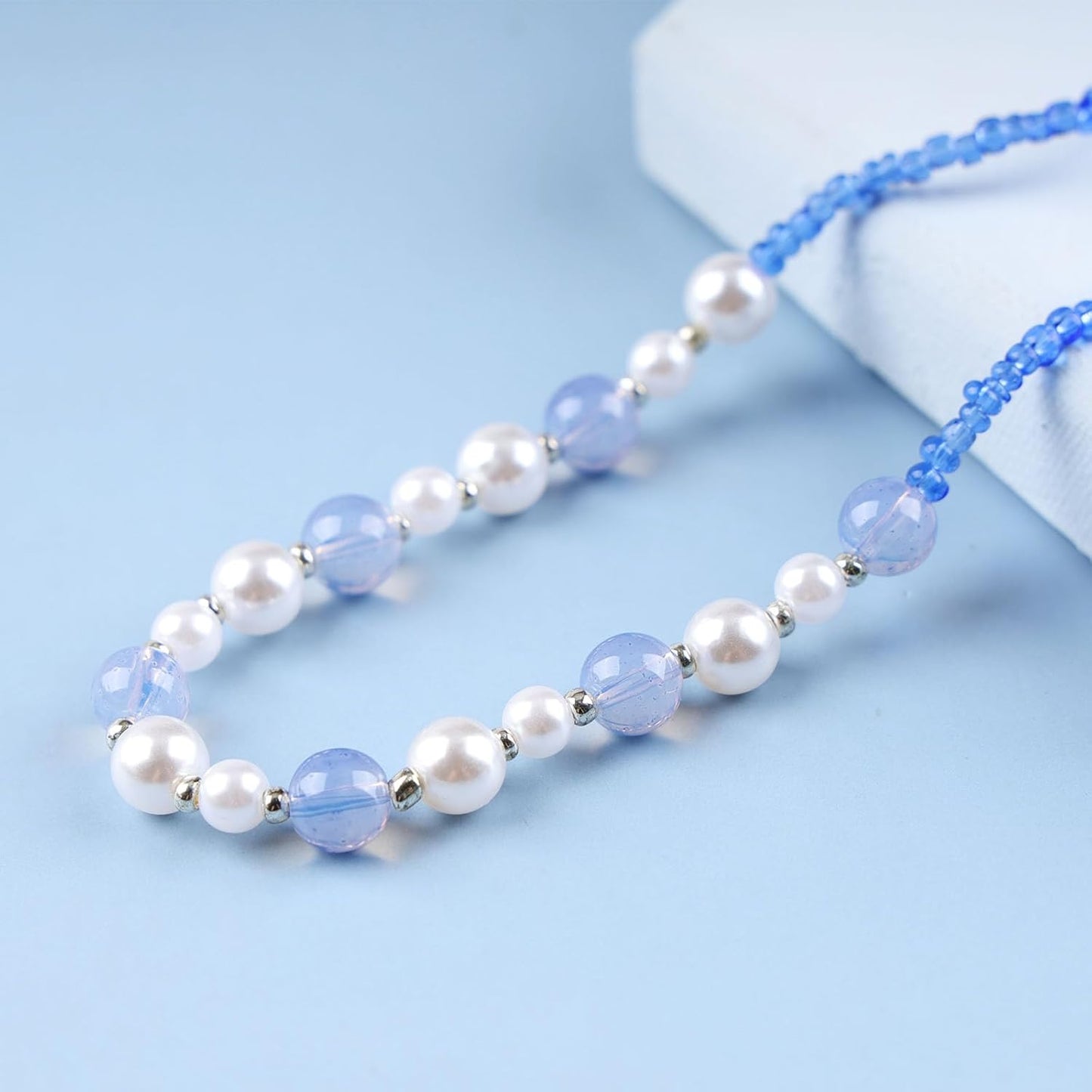 Boho Pearl Choker Necklace Vintage Blue Heishi Surfer Choker Imitation Pearl Necklace Chain Vinyl Seed Beads Necklace Summer Beach Bohemian Necklace Jewelry for Women and Girls