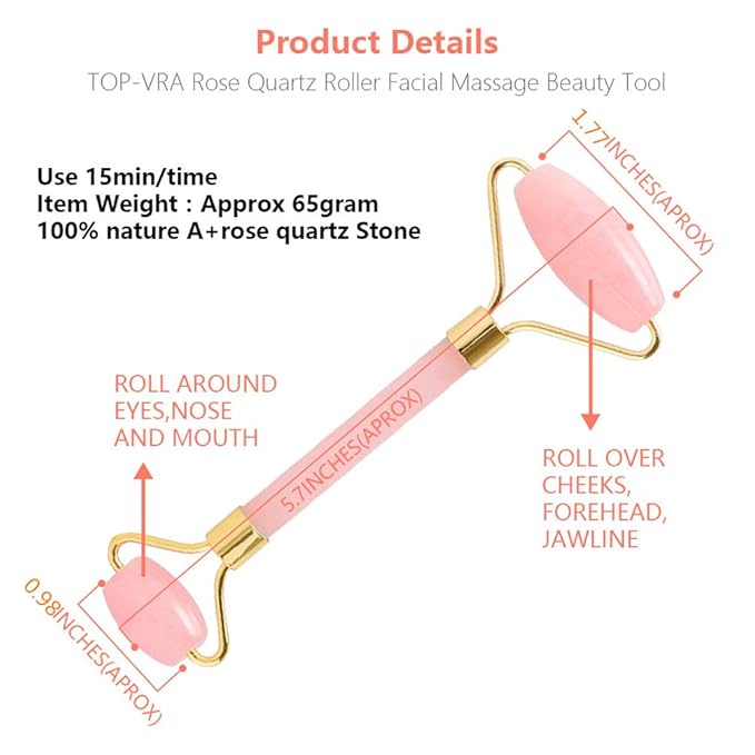 Jade Roller,Rose Quartz Roller for Face,Jade Skincare Tool,Jade Facial Roller,Eye Roller Anti Aging Jade Massager Roller Slimming Healing Chakra Tool A-Rose Quartz (Golden)