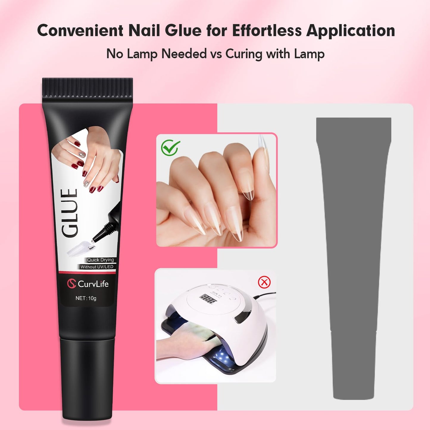 Curvlife Newly Upgraded Quick Drying 10g Semi Solid Nail Glue Gel with 10ml Remover Kit for Press On and Fake Acrylic Nails Tips, No Need for UV Lamp, Long Lasting