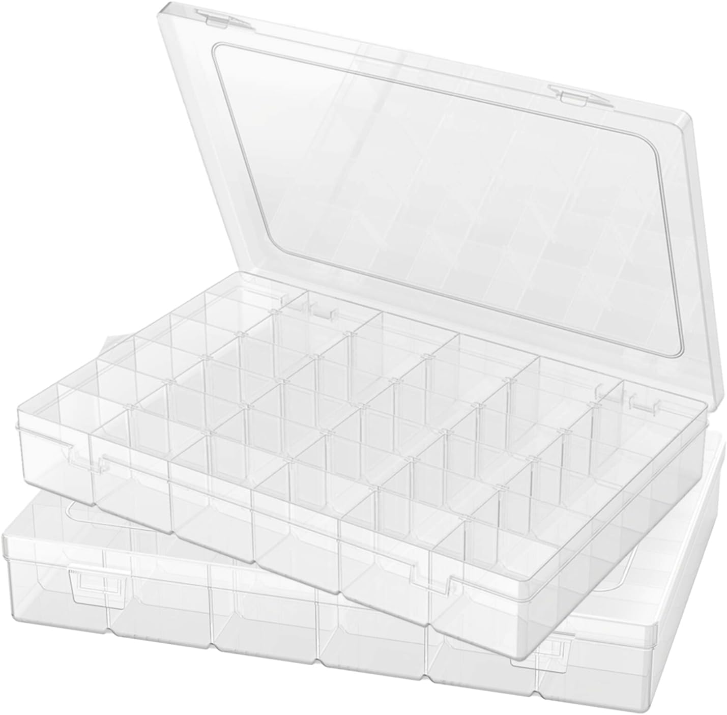 6 Pack Plastic Organizer Container Box, 36 Grids Clear Plastic Parts Organizer Box, for Beads, Art DIY, Crafts, Jewelry, Fishing Tackle with Label Stickers