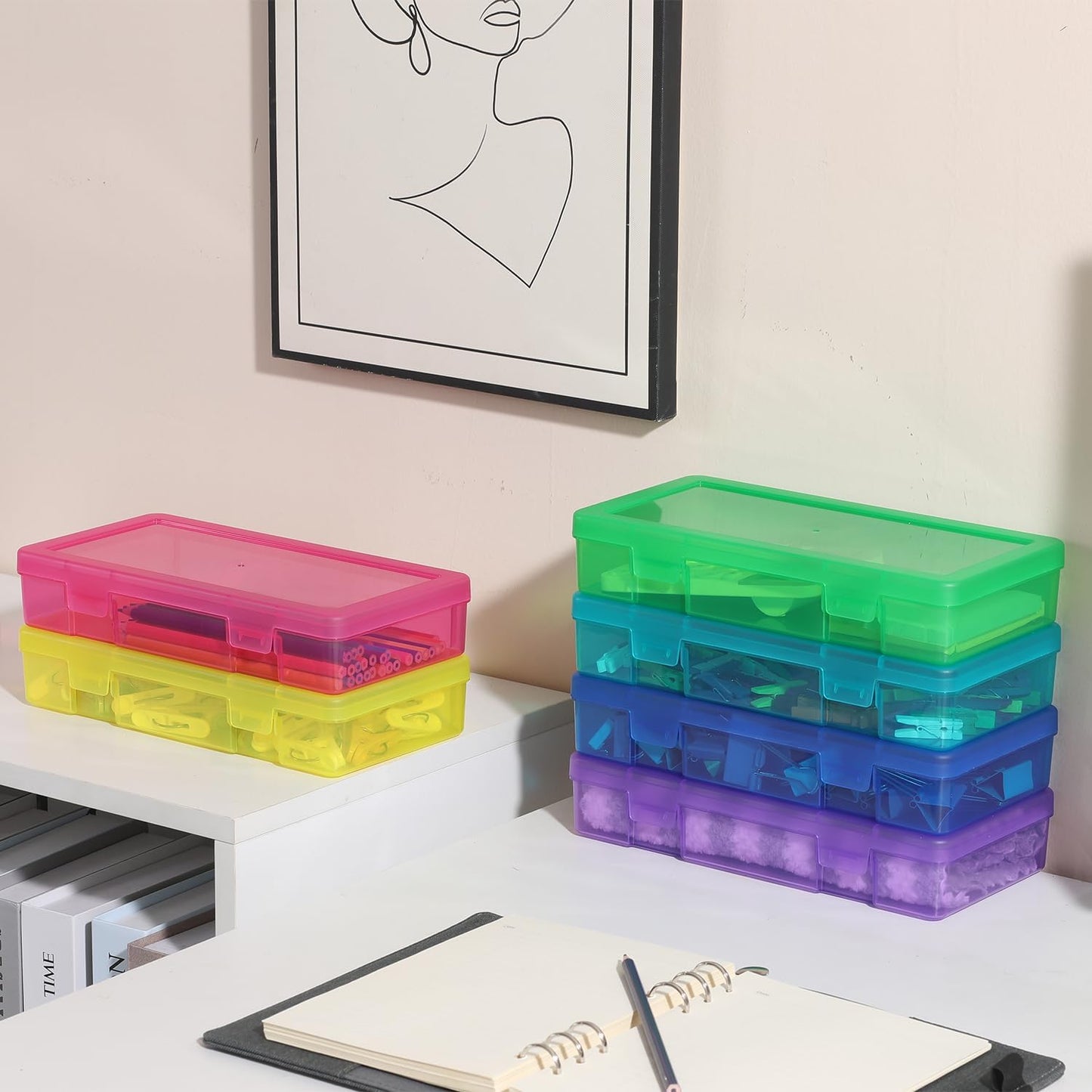 9 Pack Plastic Storage Containers Color Arts & Crafts Storage Boxes & Organizers Stackable Containers With Lids For Organizin (Set 2)